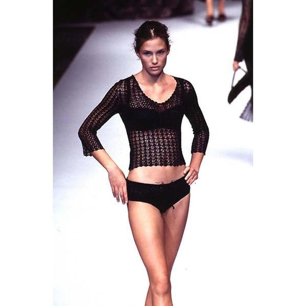 Vintage 1997 Dolce & Gabbana Crochet Sheer Sleeveless Tank Top Black Small US-2